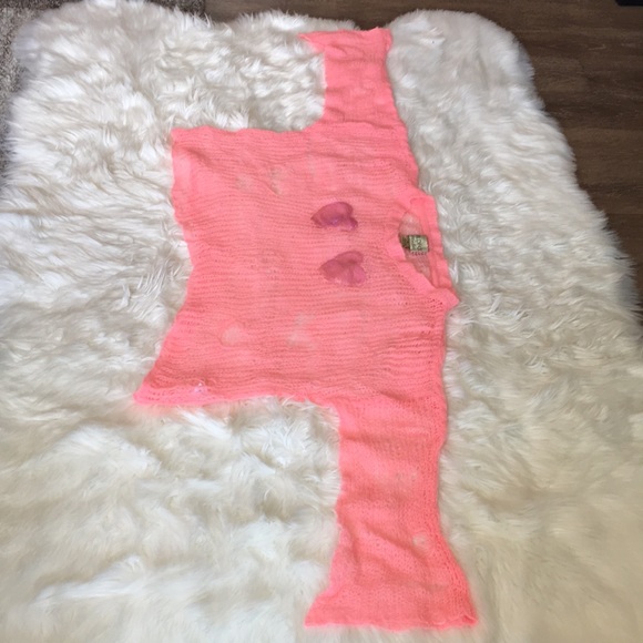 Wildfox Couture White Label Distressed Pink Sequin Heart Lennon Sweater - Picture 8 of 13